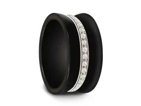 10mm Black Ceramic Wedding Band With Silver Eternity CZ