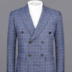 Bayoux Blue Plaid Double Breasted Blazer