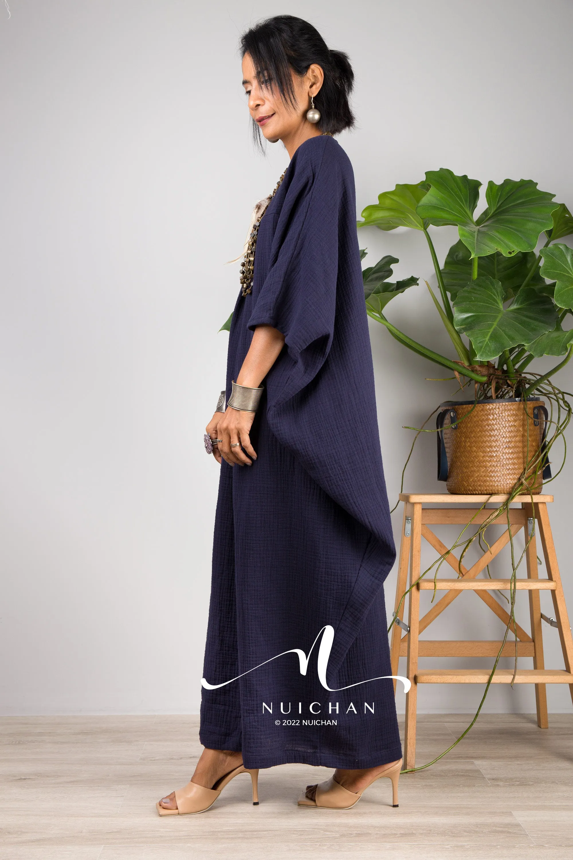 Blue Cotton Gauze Kaftan dress