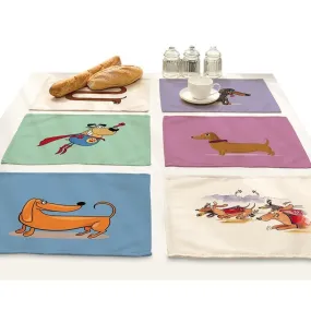 Cartoon Dachshund Cotton Placemats for Dining Table