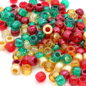 Christmas Plastic Barrel Pony Mix 6x8mm-Pack of 500