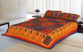 Designer Mart Kantha Work Embroidered Double Bed sheet with two pillow covers