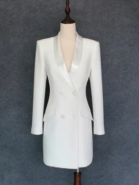 Double-Breasted Blazer Dress in White