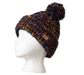 Funky Rainbow Beanie, Pom pom beanie, Thick wool beanie, toque, Fleece Lined,