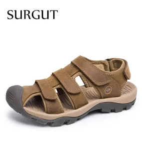 High Quality Men Genuine Leather Sandals Breathable Comfortable Cozy Summer Shoes Fashion Flat Male Sandals