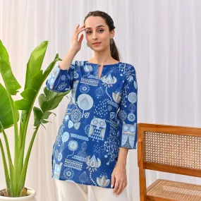 Indigo Owl Printed Tunic