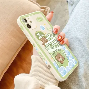 Kawaii Cute Matcha Ice Cream Bear iPhone Cover