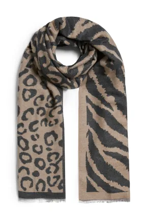 Leopard-Zebra Print Scarf Beige-Brown