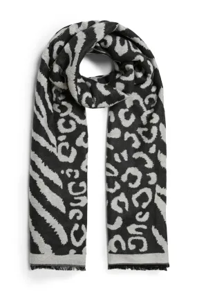 Leopard-Zebra Print Scarf Black-Grey