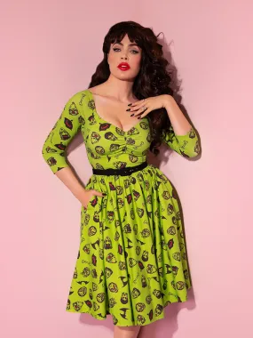 Wicked Swing Dress in Vintage Monster Mash Print  - Vixen by Micheline Pitt